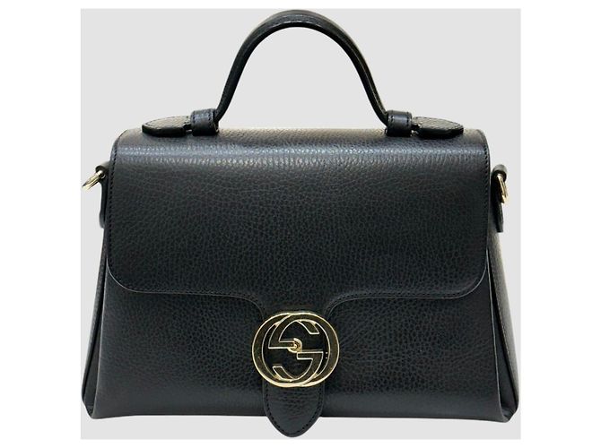 Gucci Interlocking Leather Top Handle Chain Shoulder Bag Black - view 2