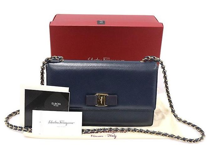 Salvatore Ferragamo Bolso de hombro Ginny Chain en Saffiano Vara azul marino - vista 2