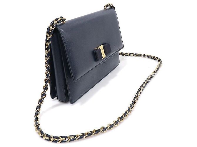 Salvatore Ferragamo Bolso de hombro Ginny Chain en Saffiano Vara azul marino - vista 3