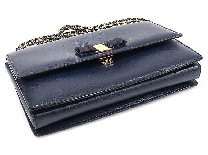 Salvatore Ferragamo Bolso de hombro Ginny Chain en Saffiano Vara azul marino - vista 5