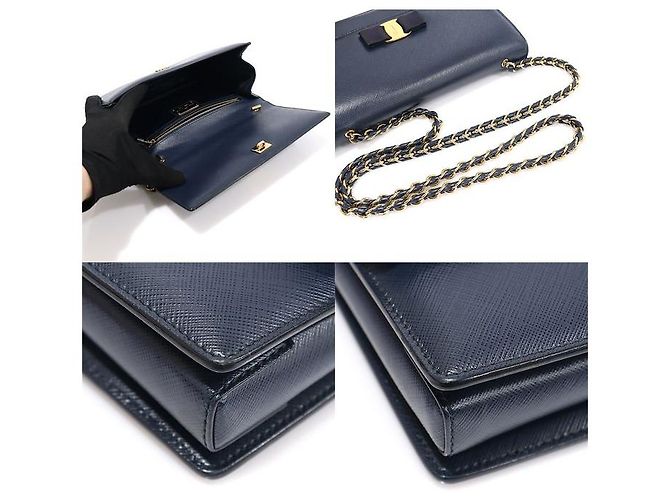 Salvatore Ferragamo Bolso de hombro Ginny Chain en Saffiano Vara azul marino - vista 6