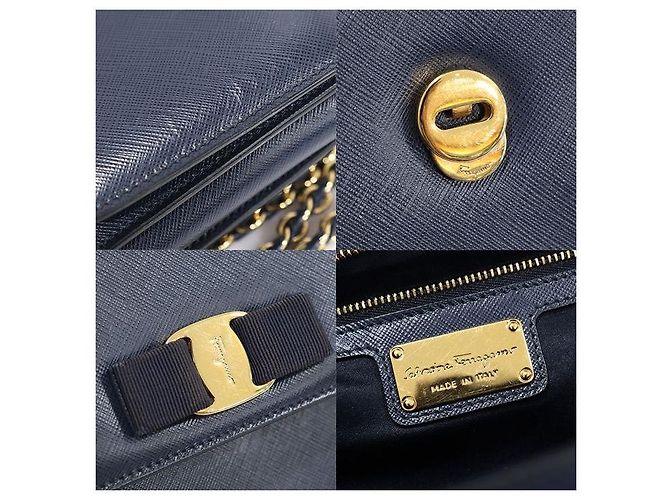 Salvatore Ferragamo Bolso de hombro Ginny Chain en Saffiano Vara azul marino - vista 7