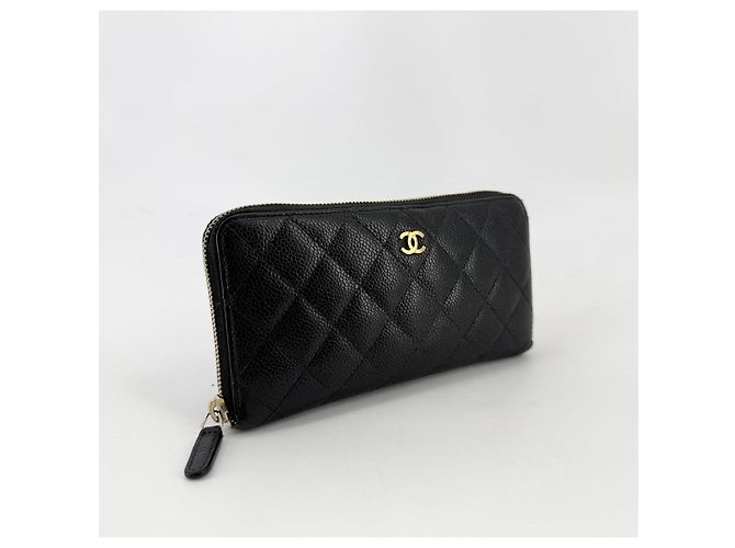 Chanel Cartera Larga Caviar Gold-Zip Negro - vista 2
