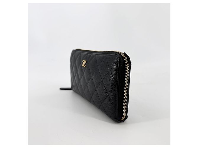 Chanel Cartera Larga Caviar Gold-Zip Negro - vista 5