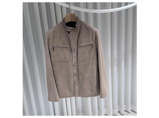 Hermès Bomber in pelle di vitello scamosciata Marrone - vista 3