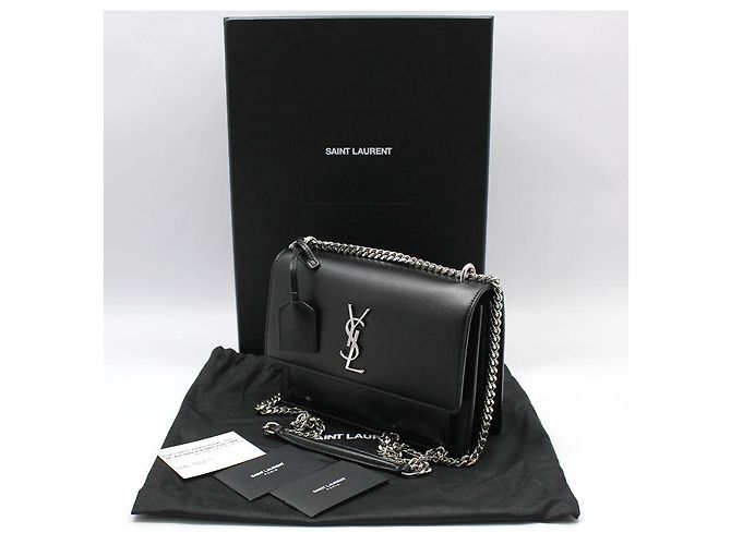 Saint Laurent Borsa a tracolla con catena media Monogram Sunset nero e argento - vista 2