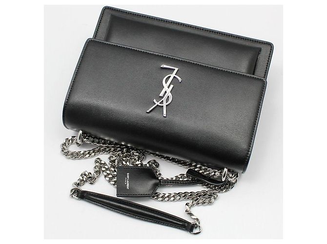 Saint Laurent Borsa a tracolla con catena media Monogram Sunset nero e argento - vista 3