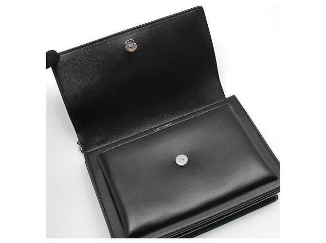 Saint Laurent Borsa a tracolla con catena media Monogram Sunset nero e argento - vista 6