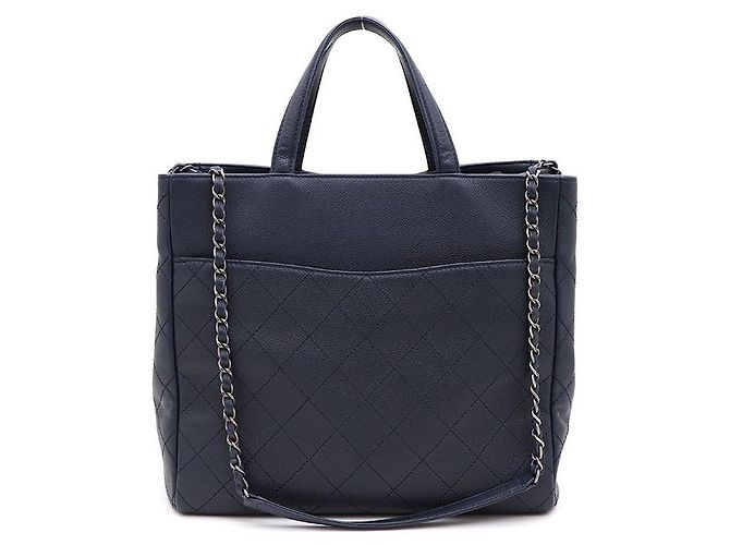 Chanel Vintage Silver CC Logo Caviar Tote Bag und Schultertasche Blau - Ansicht 3