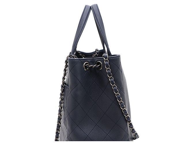 Chanel Vintage Silver CC Logo Caviar Tote Bag und Schultertasche Blau - Ansicht 5