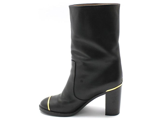 Chanel Mid Boots aus schwarzem Leder mit goldfarbenem CC-Logo - Ansicht 4