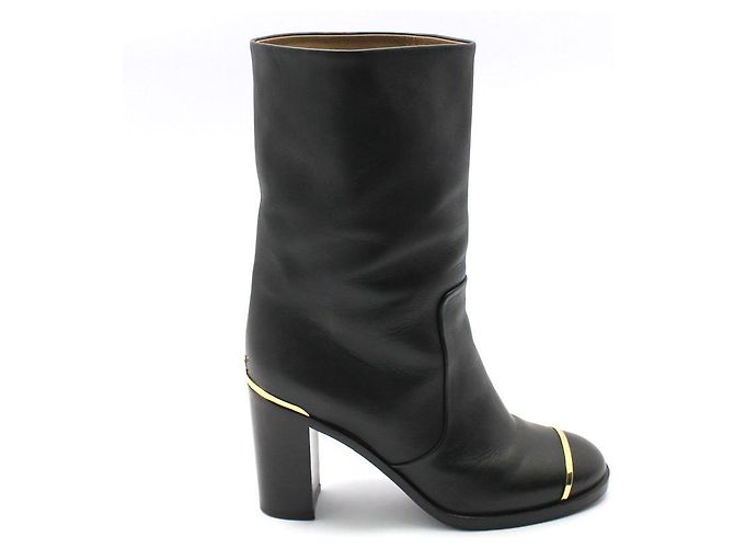 Chanel Mid Boots aus schwarzem Leder mit goldfarbenem CC-Logo - Ansicht 5