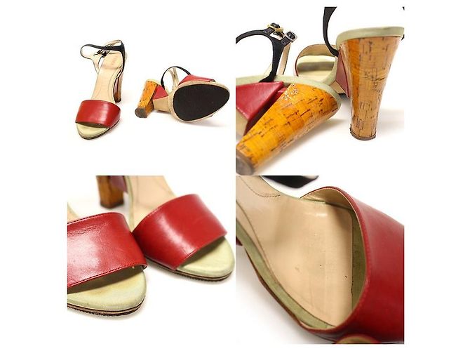 Fendi Sandali da donna in pelle rossa con bordatura in raso multicolore - vista 6