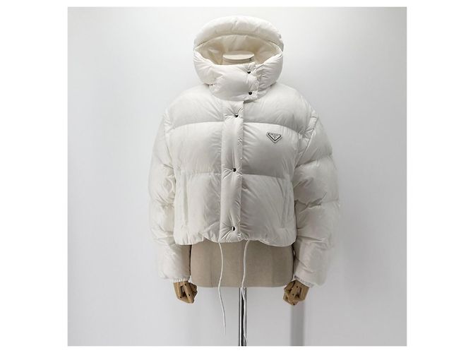 Prada Wandelbare kurze gesteppte Damenjacke Silber - Ansicht 2