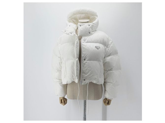 Prada Wandelbare kurze gesteppte Damenjacke Silber - Ansicht 3
