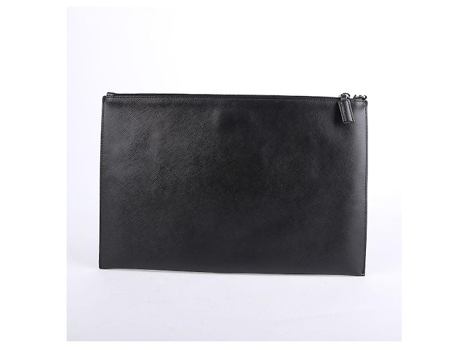 Prada Clutch in pelle Saffiano nera - vista 3