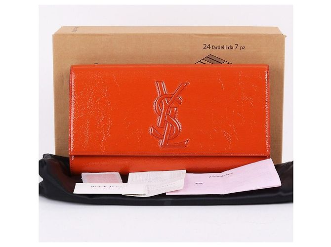 Saint Laurent Clutch Belle Du Jour in vernice arancione - vista 10
