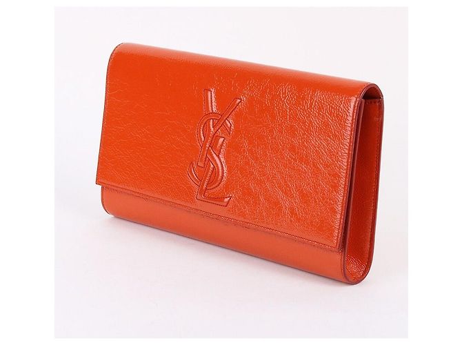 Saint Laurent Clutch Belle Du Jour in vernice arancione - vista 3