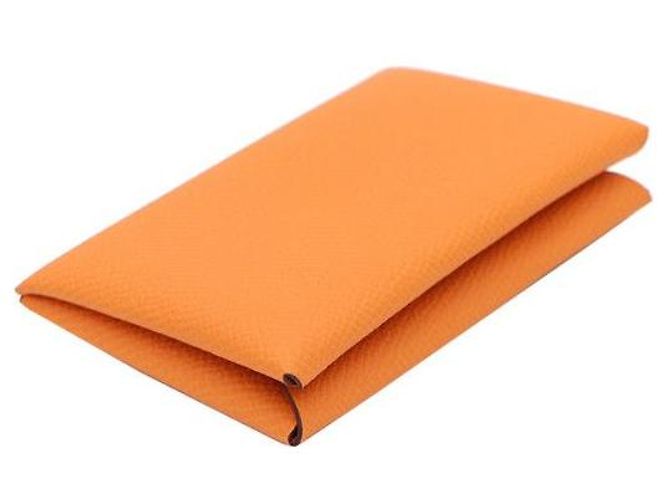 Hermès Tarjetero Calvi en Epsom naranja - vista 3