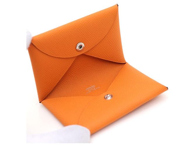 Hermès Tarjetero Calvi en Epsom naranja - vista 4