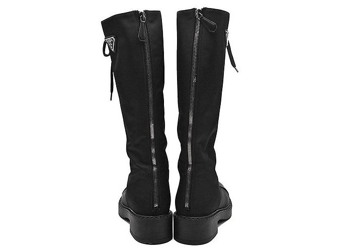 Prada Botas altas con cordones de nailon cepillado Negro - vista 5