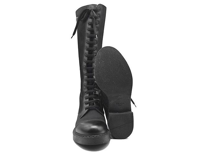 Prada Botas altas con cordones de nailon cepillado Negro - vista 6