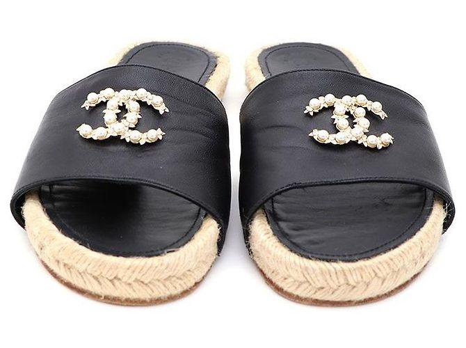 Chanel Pantofole CC Logo Perla Nero Donna Sandali Marrone - vista 2