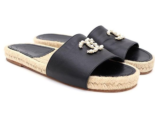 Chanel Pantofole CC Logo Perla Nero Donna Sandali Marrone - vista 3