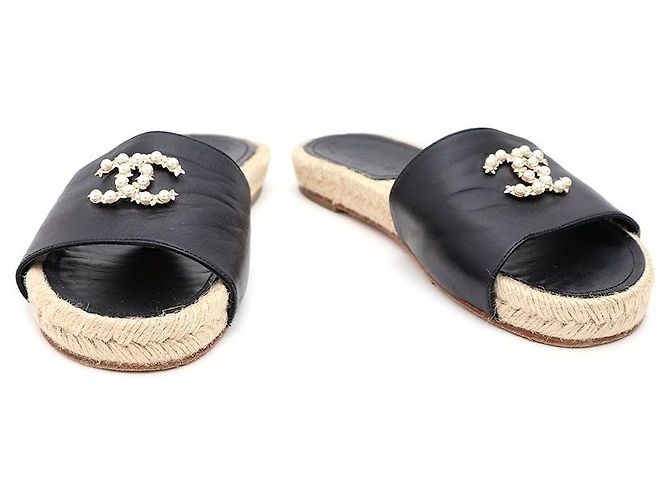 Chanel Pantofole CC Logo Perla Nero Donna Sandali Marrone - vista 6