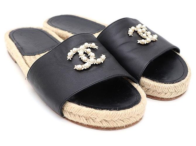 Chanel Pantofole CC Logo Perla Nero Donna Sandali Marrone - vista 7