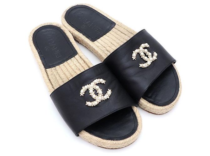 Chanel Pantofole CC Logo Perla Nero Donna Sandali Marrone - vista 8