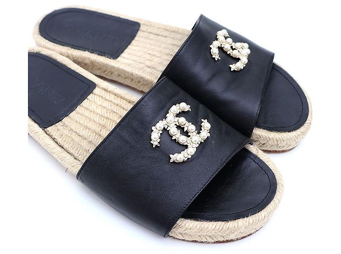 Chanel Pantofole CC Logo Perla Nero Donna Sandali Marrone - vista 9
