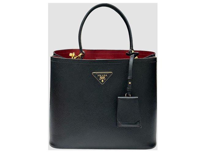 Prada Borsa a Spalla Doppia Saffiano Panier Large Nero - vista 2
