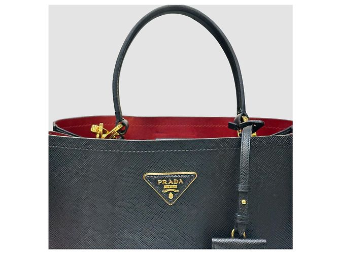 Prada Borsa a Spalla Doppia Saffiano Panier Large Nero - vista 8
