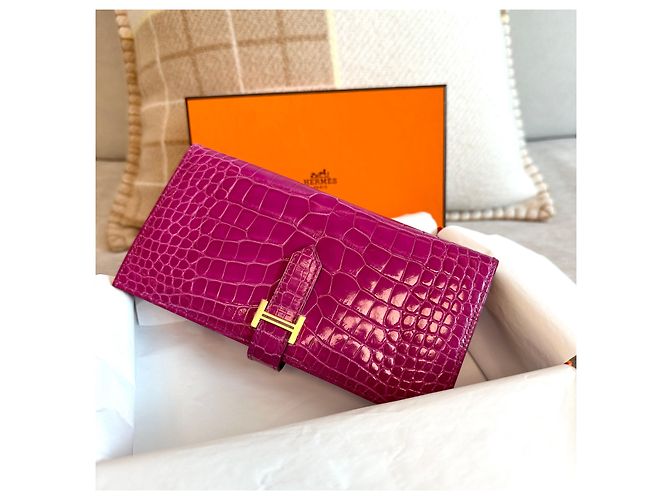 Hermès Cartera larga de cocodrilo Wani Vein Oro brillante Rosa - vista 10