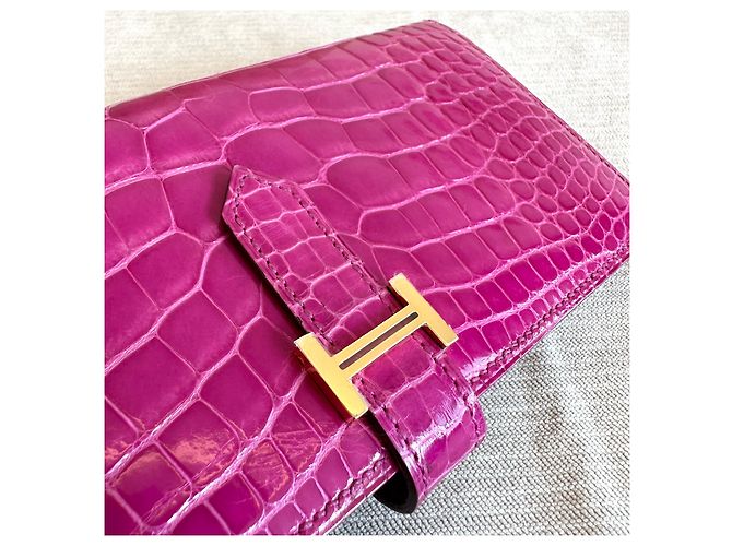 Hermès Cartera larga de cocodrilo Wani Vein Oro brillante Rosa - vista 4