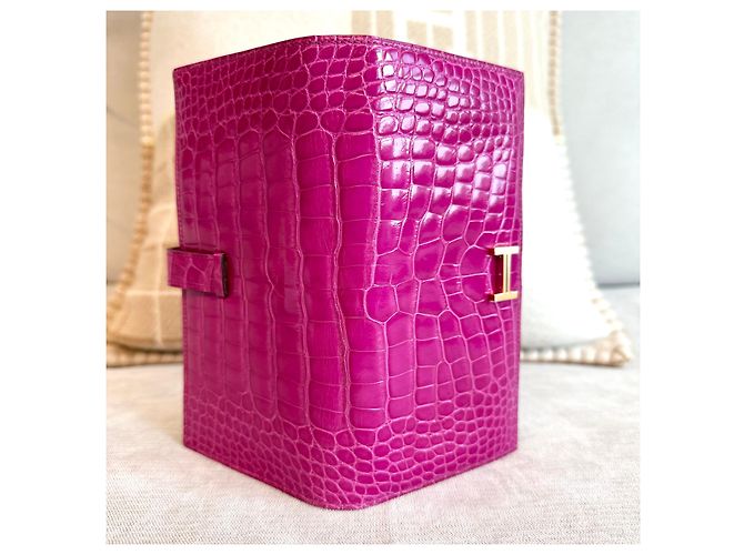 Hermès Cartera larga de cocodrilo Wani Vein Oro brillante Rosa - vista 6