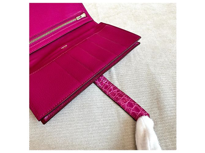 Hermès Cartera larga de cocodrilo Wani Vein Oro brillante Rosa - vista 7