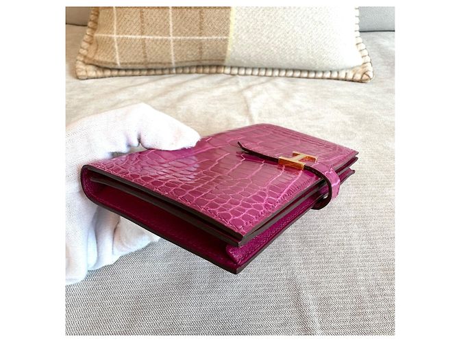 Hermès Cartera larga de cocodrilo Wani Vein Oro brillante Rosa - vista 9