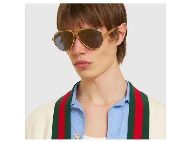 Gucci Luxus Sonnenbrille Spiegel Logo Metall Muster Oversized Mehrfarben - Ansicht 3