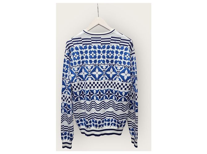 Louis Vuitton Blue Monogram Tile Jacquard Pullover Knit - view 4