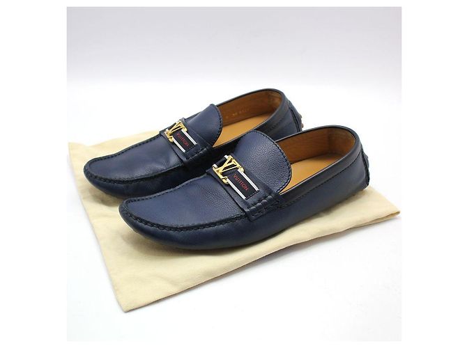 Louis Vuitton Mocassini Hockenheim con logo LV dorato e blu navy - vista 2