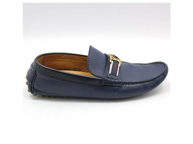 Louis Vuitton Mocassini Hockenheim con logo LV dorato e blu navy - vista 4