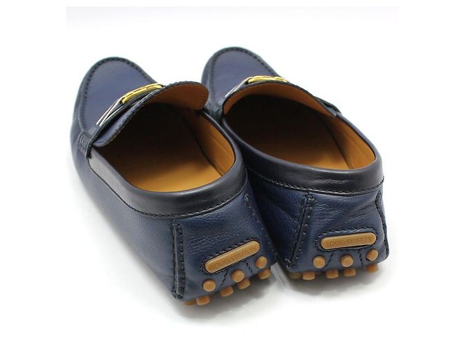 Louis Vuitton Mocassini Hockenheim con logo LV dorato e blu navy - vista 5
