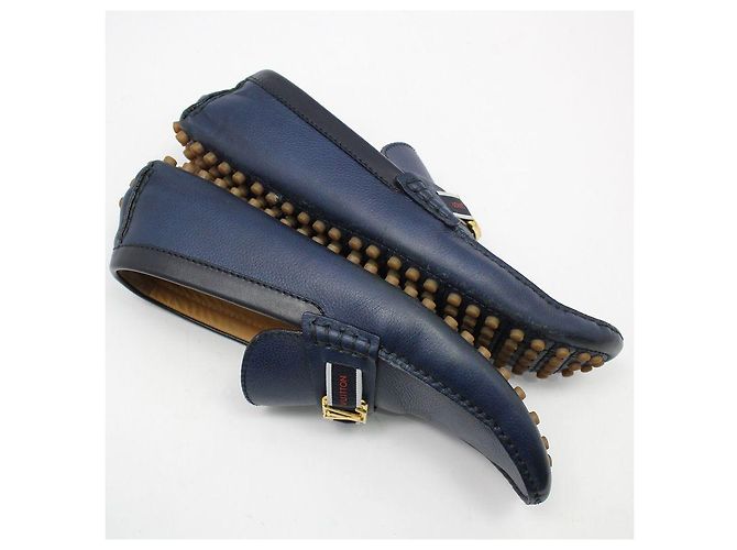 Louis Vuitton Mocassini Hockenheim con logo LV dorato e blu navy - vista 7