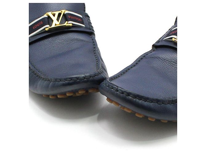 Louis Vuitton Mocassini Hockenheim con logo LV dorato e blu navy - vista 8