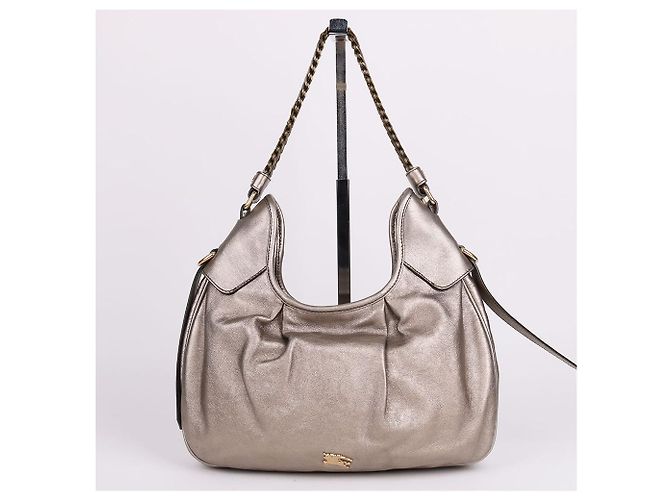 Burberry Borsa Hobo con catena beige metallizzato con logo Marrone - vista 2
