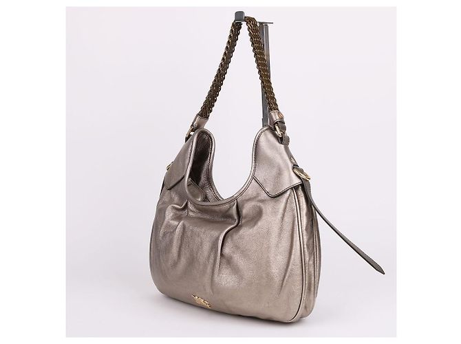Burberry Borsa Hobo con catena beige metallizzato con logo Marrone - vista 4