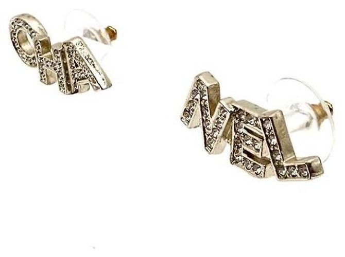 Chanel Brincos Logo Crystal Dourado - vista 2
