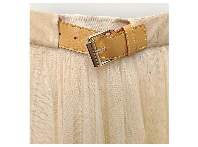 Louis Vuitton Falda maxi de seda beige con cinturón y mules Castaño - vista 2